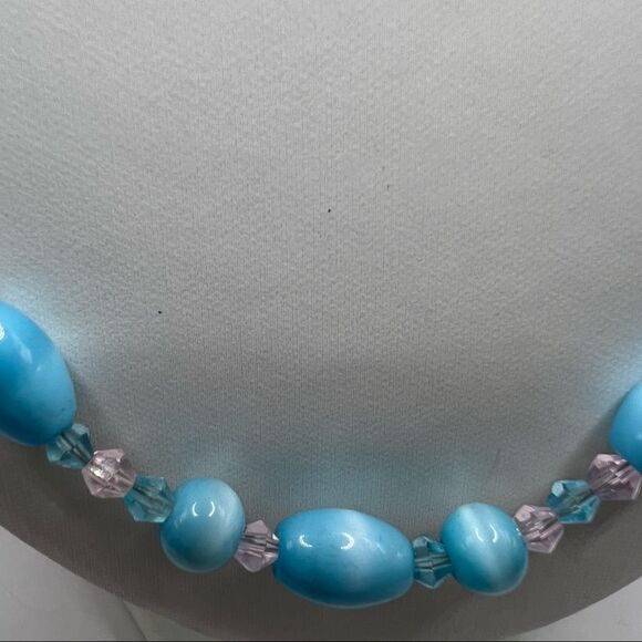 Light Blue and Aqua Blue Glass Beads With Clear Beads and Sterling Silver Clasp - Picture 3 of 5